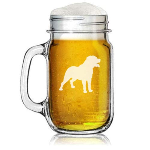 16oz Mason Jar Glass Mug w/Handle Rottweiler