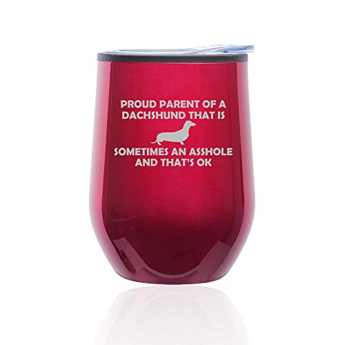 Stemless Wine Tumbler Coffee Travel Mug Glass With Lid Proud Parent Dachshund (Fuchsia)