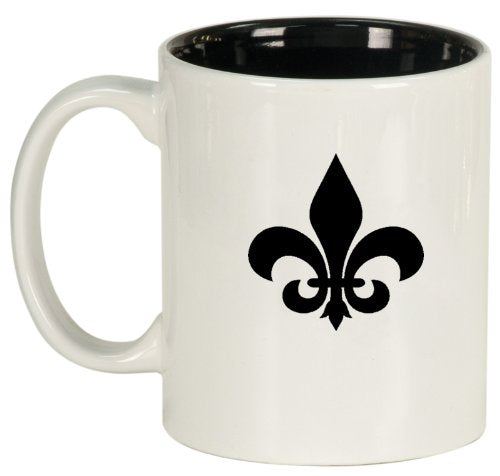 Fleur de lis Ceramic Coffee Tea Mug Cup White Black