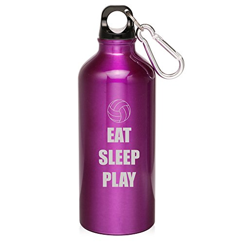 20oz Aluminum Sports Water Bottle Caribiner Clip Eat Sleep Play Volleyball (Purple)