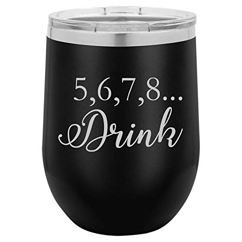 12 oz Double Wall Vacuum Insulated Stainless Steel Stemless Wine Tumbler Glass Coffee Travel Mug With Lid 5,6,7,8 Drink Funny Dance Dancer Teacher Mom (Black)