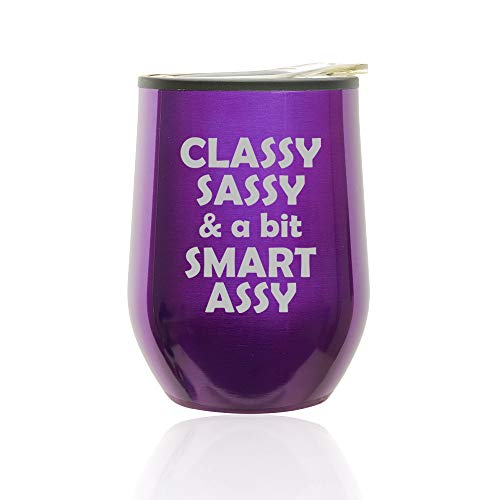 Stemless Wine Tumbler Coffee Travel Mug Glass With Lid Classy Sassy And A Bit Smart Assy (Royal Purple)