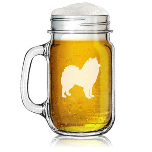 16oz Mason Jar Glass Mug w/Handle Samoyed