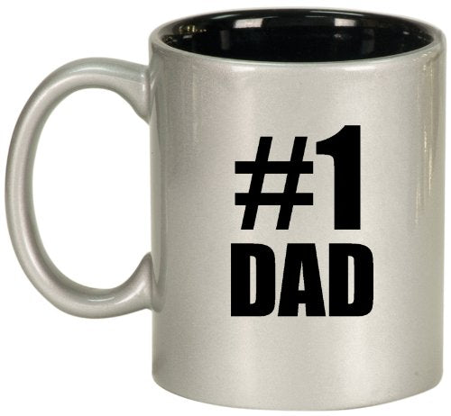 #1 Dad Ceramic Coffee Tea Mug Cup Silver Black Gift for Dad