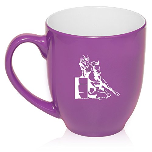 16 oz Large Bistro Mug Ceramic Coffee Tea Glass Cup Female Barrel Racing Cowgirl (Purple)