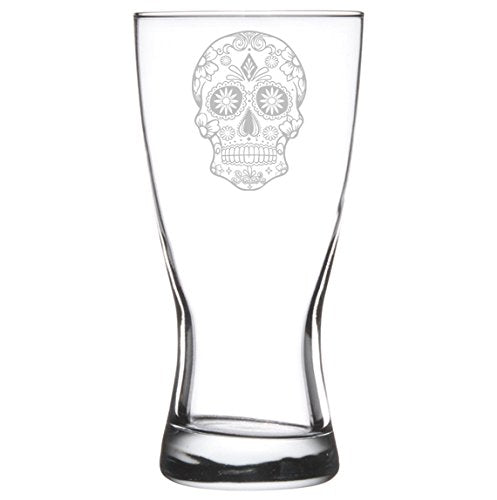 15 oz Beer Pilsner Glass Sugar Candy Skull