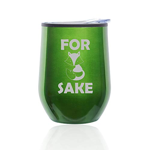 Stemless Wine Tumbler Coffee Travel Mug Glass With Lid For Fox Sake (Green)