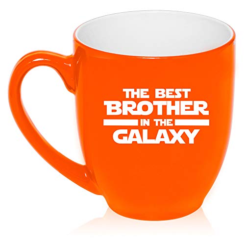 16 oz Large Bistro Mug Ceramic Coffee Tea Glass Cup Best Brother In The Galaxy (Orange)