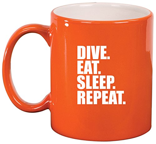 Ceramic Coffee Tea Mug Cup Dive Eat Sleep Repeat (Orange)