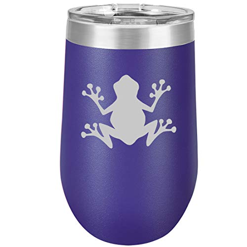 16 oz Double Wall Vacuum Insulated Stainless Steel Stemless Wine Tumbler Glass Coffee Travel Mug With Lid Frog (Purple)
