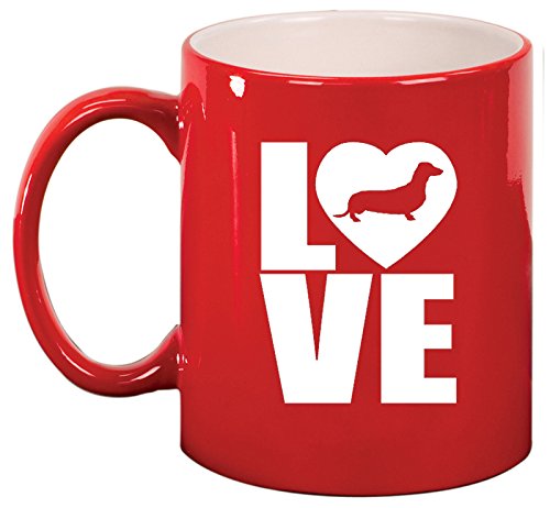 Ceramic Coffee Tea Mug Cup LOVE Dachshund (Red)