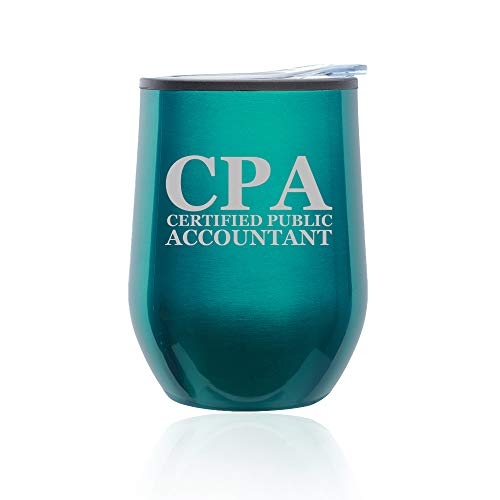 Stemless Wine Tumbler Coffee Travel Mug Glass With Lid CPA Certified Public Accountant (Turquoise Teal)