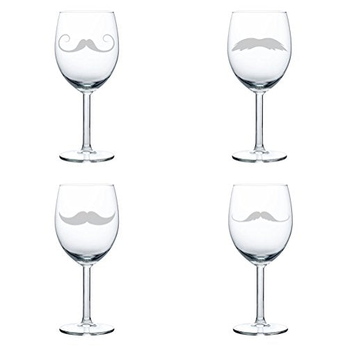 Set of 4 Wine Glass Goblet Mustache Set (10 oz)