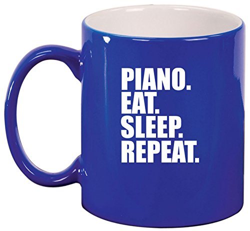 Ceramic Coffee Tea Mug Cup Piano Eat Sleep Repeat (Blue)
