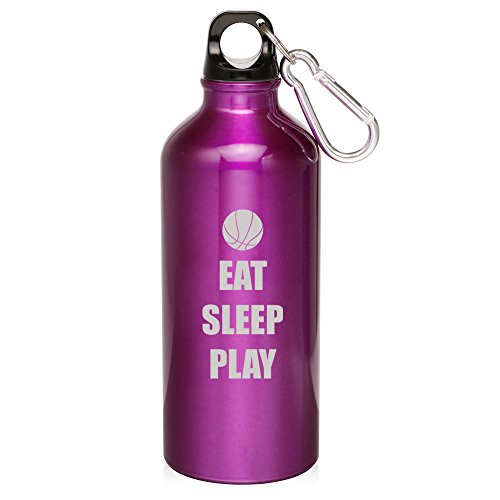 20oz Aluminum Sports Water Bottle Caribiner Clip Eat Sleep Play Basketball (Purple)