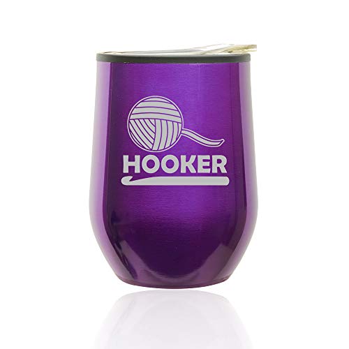 Stemless Wine Tumbler Coffee Travel Mug Glass With Lid Funny Crochet Hooker (Royal Purple)