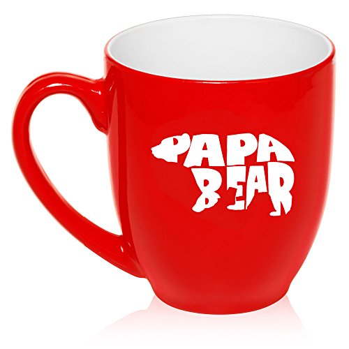 16 oz Large Bistro Mug Ceramic Coffee Tea Glass Cup Dad Father Papa Bear (Red)