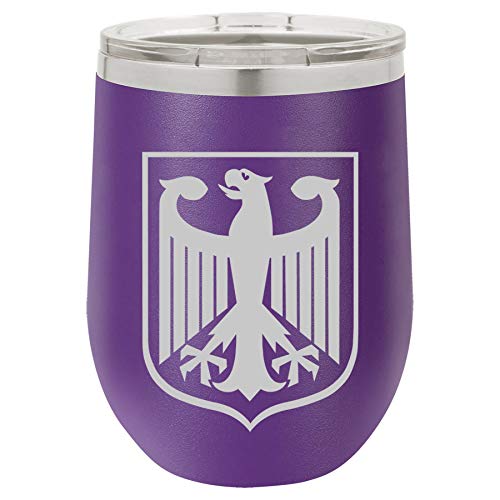 12 oz Double Wall Vacuum Insulated Stainless Steel Stemless Wine Tumbler Glass Coffee Travel Mug With Lid Coat Of Arms Of Germany German Eagle (Purple)