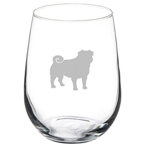 17 oz Stemless Wine Glass Pug Dog