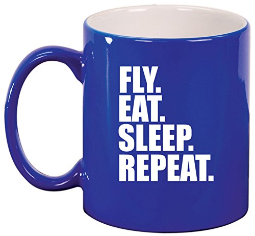 Ceramic Coffee Tea Mug Cup Fly Eat Sleep Repeat (Blue)