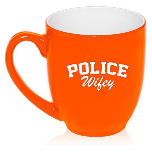 16 oz Large Bistro Mug Ceramic Coffee Tea Glass Cup Police Wifey Wife (Orange)