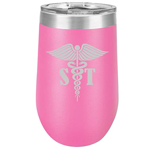 16 oz Double Wall Vacuum Insulated Stainless Steel Stemless Wine Tumbler Glass Coffee Travel Mug With Lid Speech Therapist (Hot Pink)