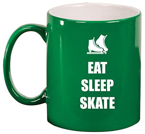 Ceramic Coffee Tea Mug Cup Eat Sleep Ice Skate (Green)