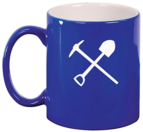 Ceramic Coffee Tea Mug Shovel Pick Miner Mining Tools (Blue)