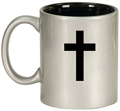 Ceramic Coffee Tea Mug Cup Cross Christian (Silver)