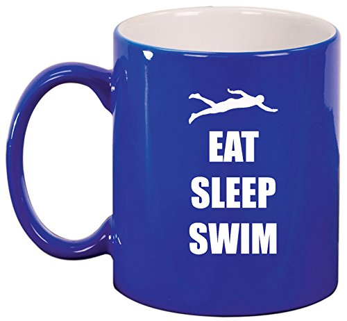 Ceramic Coffee Tea Mug Cup Eat Sleep Swim Swimmer (Blue)