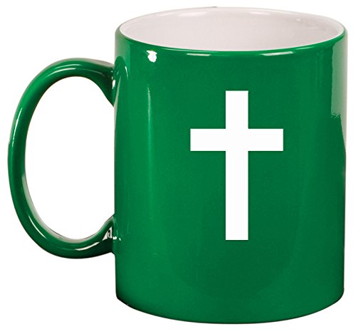 Ceramic Coffee Tea Mug Cup Cross Christian (Green)