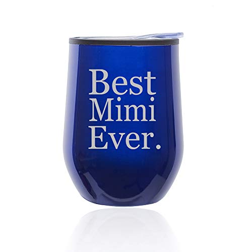 Stemless Wine Tumbler Coffee Travel Mug Glass With Lid Best Mimi Ever (Blue)