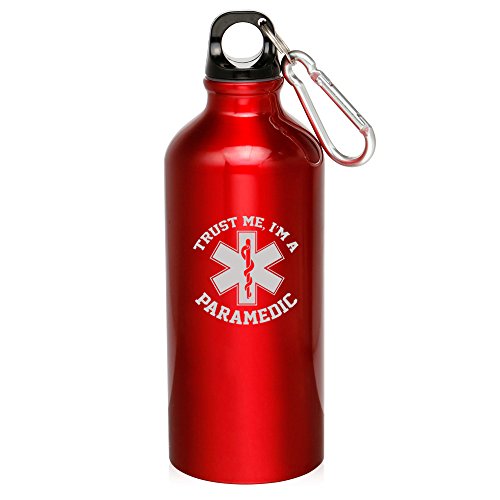 20oz Aluminum Sports Water Bottle Caribiner Clip Trust Me I'm A Paramedic (Red)