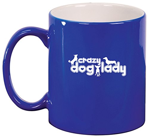 Ceramic Coffee Tea Mug Crazy Dog Lady (Blue)