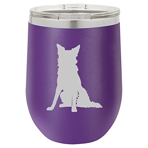 12 oz Double Wall Vacuum Insulated Stainless Steel Stemless Wine Tumbler Glass Coffee Travel Mug With Lid Border Collie (Purple)