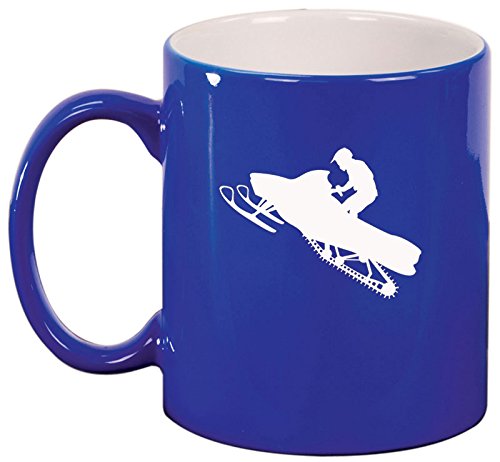 Ceramic Coffee Tea Mug Cup Snowmobile Rider (Blue)