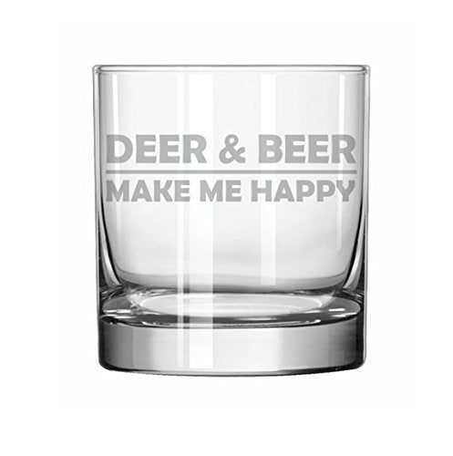 11 oz Rocks Whiskey Highball Glass Deer & Beer Make Me Happy Funny