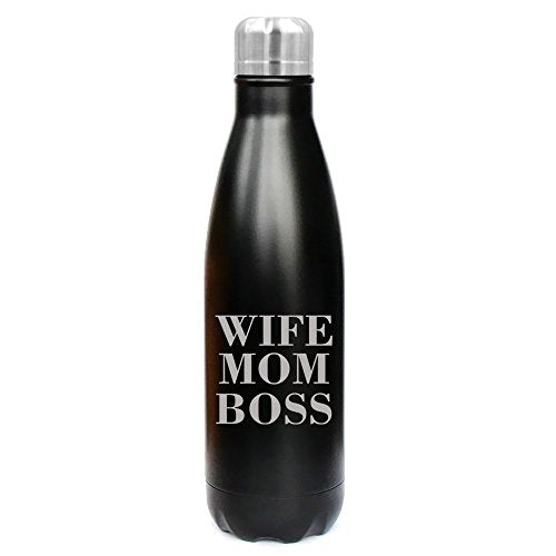 17 oz. Double Wall Vacuum Insulated Stainless Steel Water Bottle Travel Mug Cup Wife Mom Boss (Black)