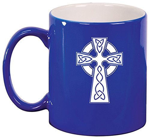 Ceramic Coffee Tea Mug Cup Celtic Cross (Blue)