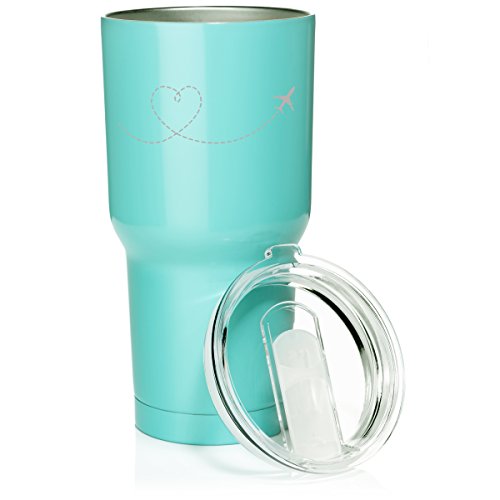 30 oz. Tumbler Stainless Steel Vacuum Insulated Travel Mug Heart Love Travel Airplane (Light Blue)