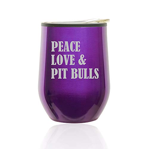 Stemless Wine Tumbler Coffee Travel Mug Glass With Lid Peace Love & Pit Bulls (Royal Purple)
