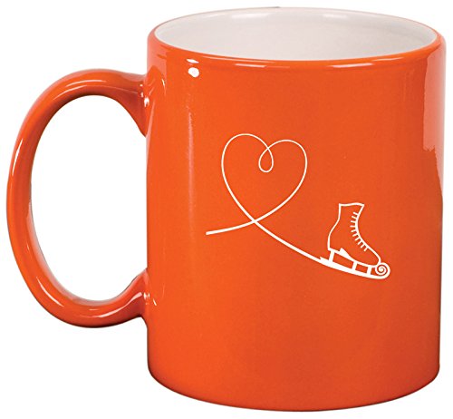 Ceramic Coffee Tea Mug Cup Heart Love Ice Skating (Orange)