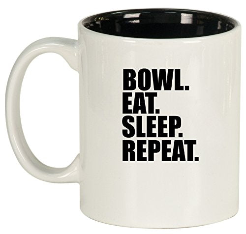 Ceramic Coffee Tea Mug Cup Bowl Eat Sleep Repeat (White)