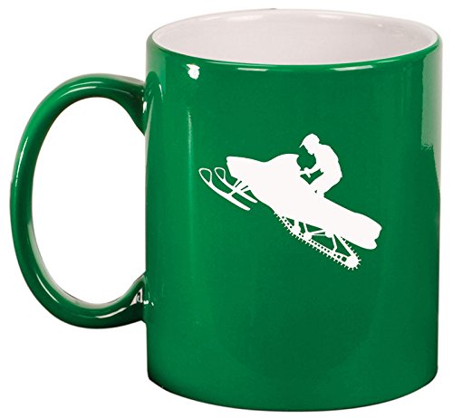 Ceramic Coffee Tea Mug Cup Snowmobile Rider (Green)