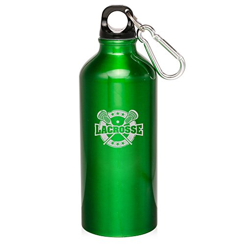 20oz Aluminum Sports Water Bottle Caribiner Clip Lacrosse Vintage (Green)