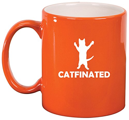 Ceramic Coffee Tea Mug Cup Catfinated Funny Cat Caffeine (Orange)