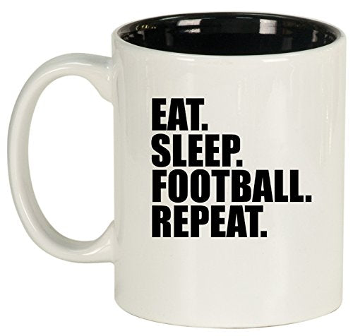 Ceramic Coffee Tea Mug Cup Eat Sleep Football Repeat (White)