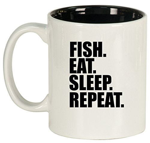 Ceramic Coffee Tea Mug Cup Fish Eat Sleep Repeat (White)