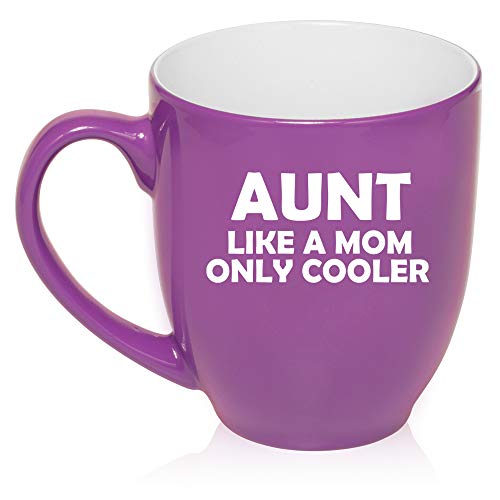16 oz Large Bistro Mug Ceramic Coffee Tea Glass Cup Aunt Like A Mom Only Cooler (Purple)