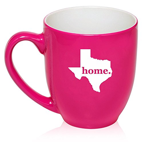 16 oz Large Bistro Mug Ceramic Coffee Tea Glass Cup Texas Home (Hot Pink)